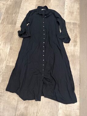 NATURAL LIFE Black Long Sleeve Button-Front Maxi Dress